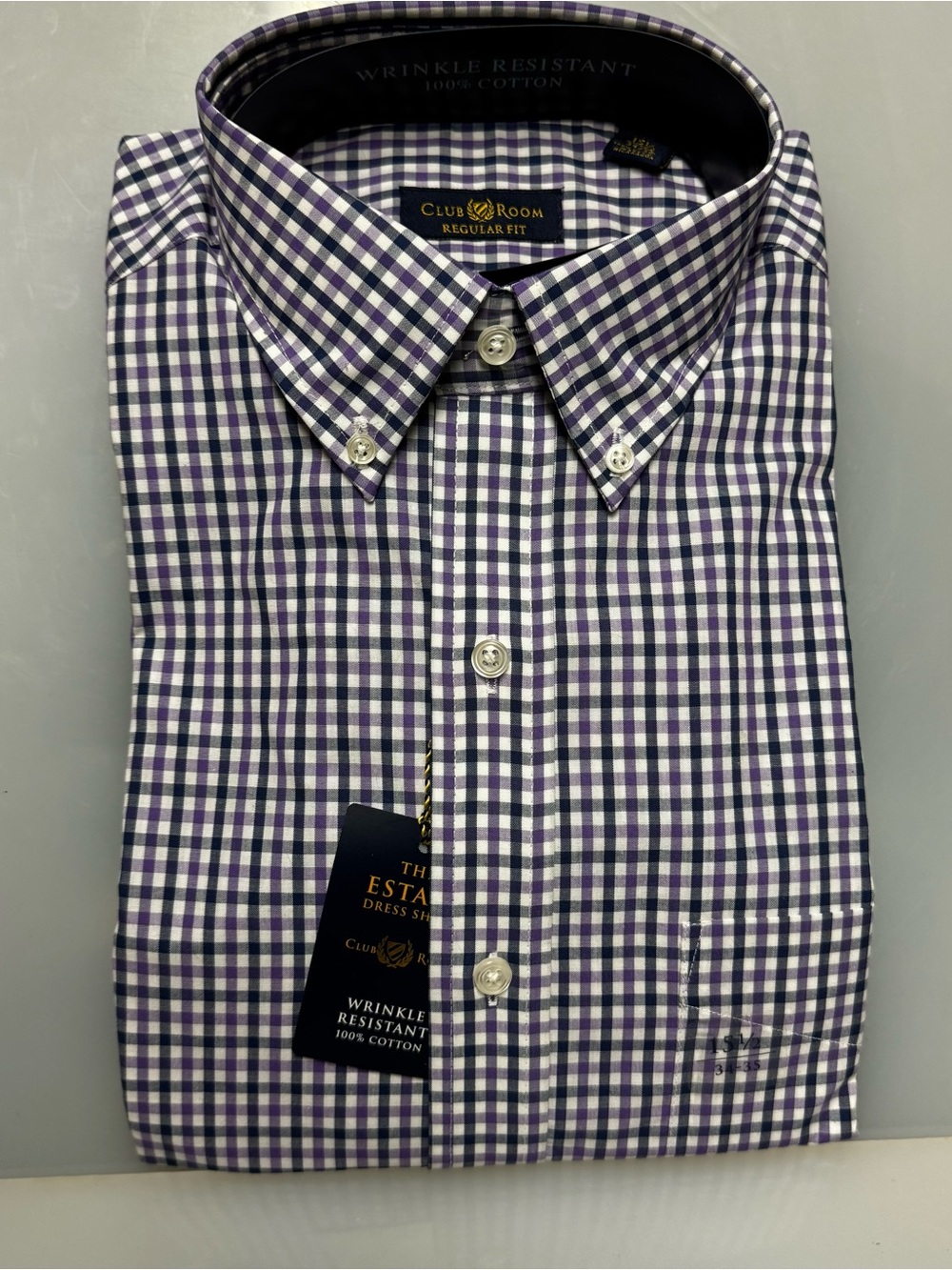 Club Room Purple, Blue and White Gingham Button-Down Dress Shirt